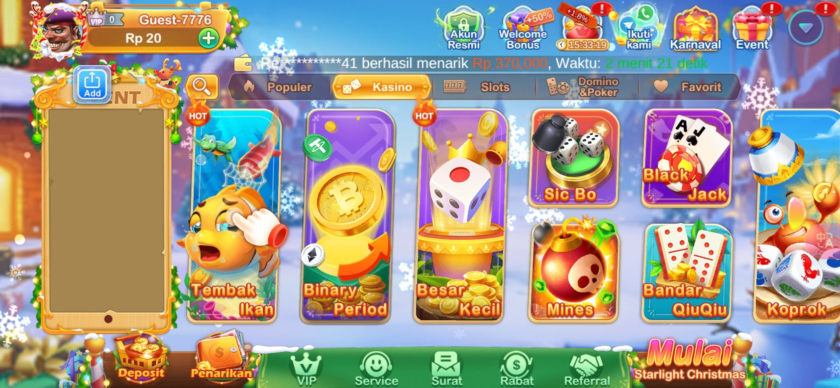 Game kasino populer seperti Tembak Ikan dan Sic Bo tersedia di K3K3 Apk 4 J 5589 I.